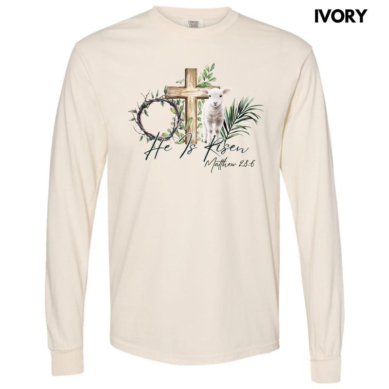 Lamb He Is Risen Long Sleeve Comfort Colors T-Shirt 'NLB' Hoodie, Sweatshirt | PodTeesHub.com