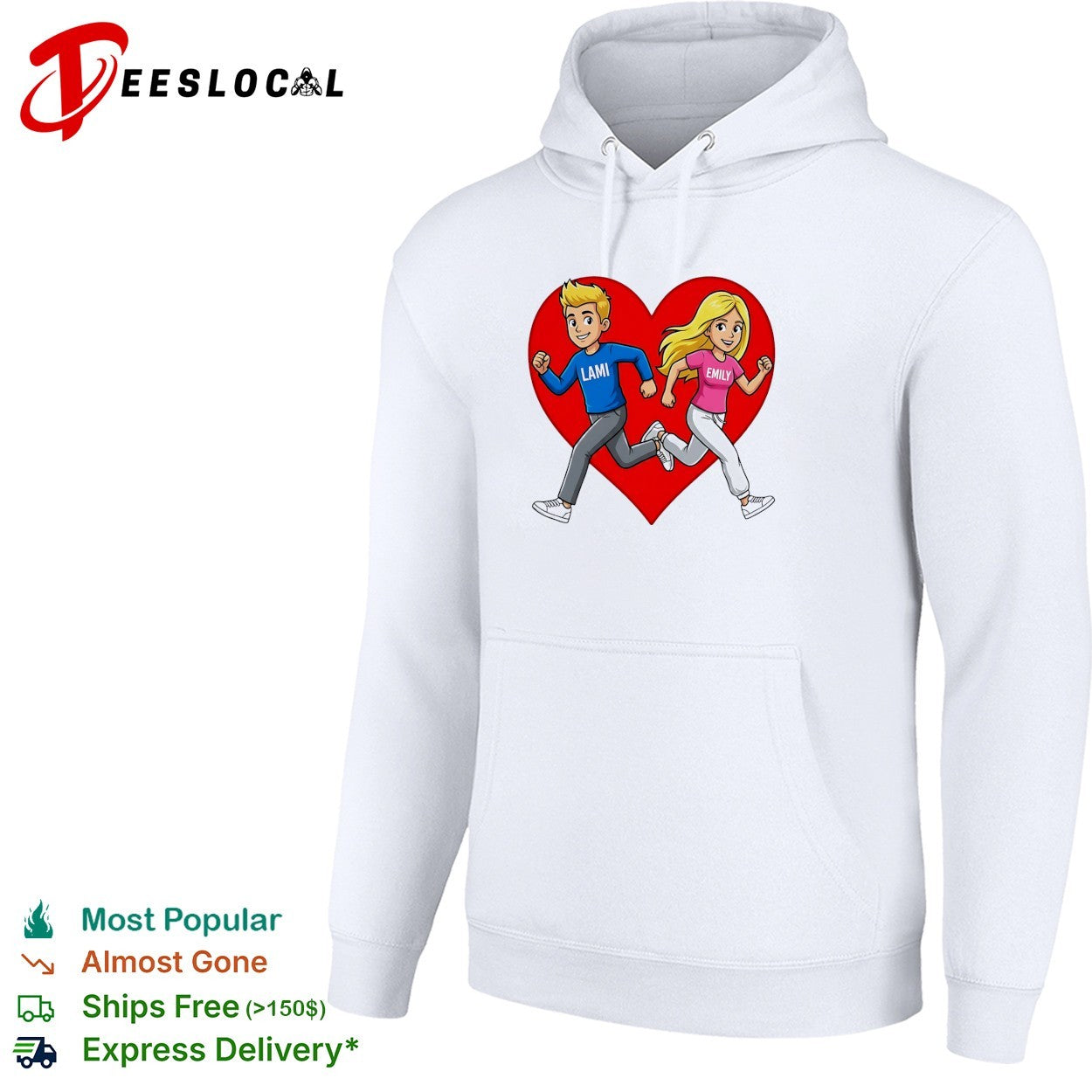 Lami and Emily cartoon couple running heart shirt