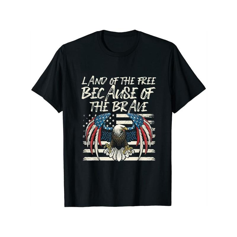 Land of the Free Because of the Brave Eagle American Flag Memorial Day T Shirt Black Hoodie, Sweatshirt | PodTeesHub.com