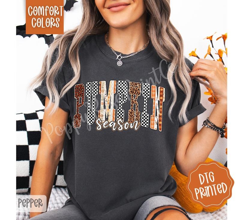 Leopard Checkered Pumpkin Season Shirt Comfort Colors, Trendy Women's Graphic Tshirt Hoodie, Sweatshirt | PodTeesHub.com