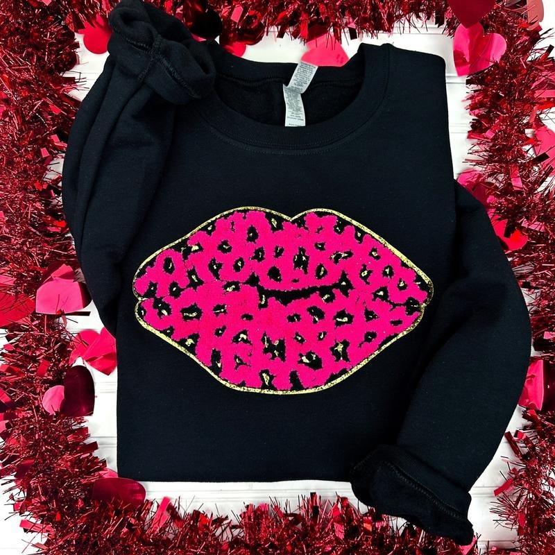 Leopard Lips Chenille Patch Sweatshirt T-Shirts, Hoodie | PodTeesHub.com