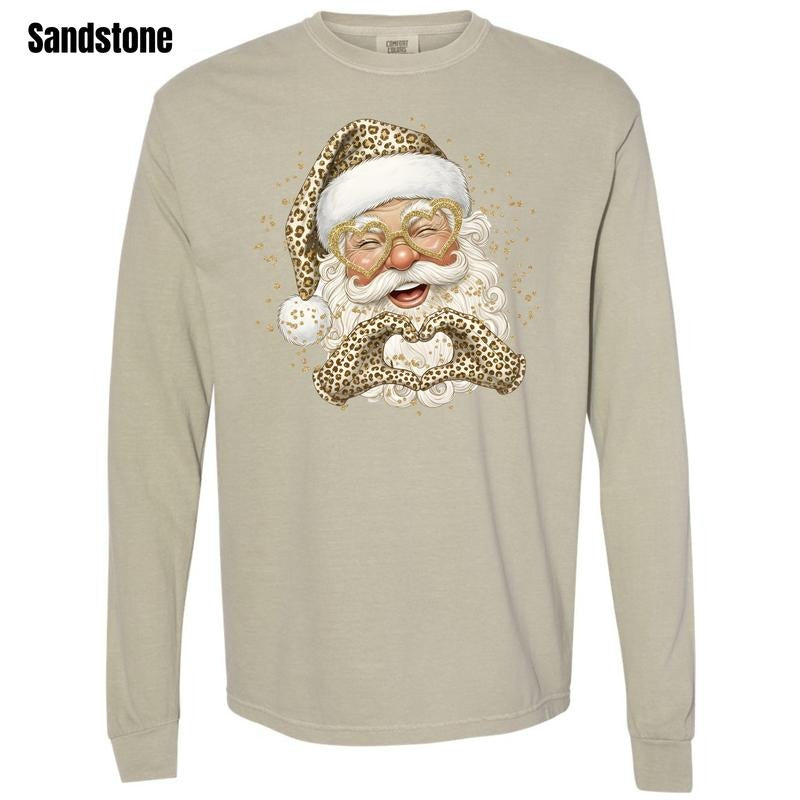 Leopard Love Santa Long Sleeve Comfort Colors T-Shirt 'NLB' Hoodie, Sweatshirt | PodTeesHub.com