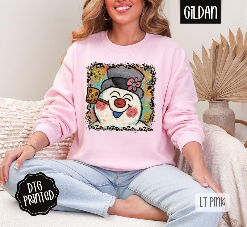 Leopard Painted Snowman Sweatshirt, Trendy Women's Winter Sweater T-Shirts, Hoodie | PodTeesHub.com