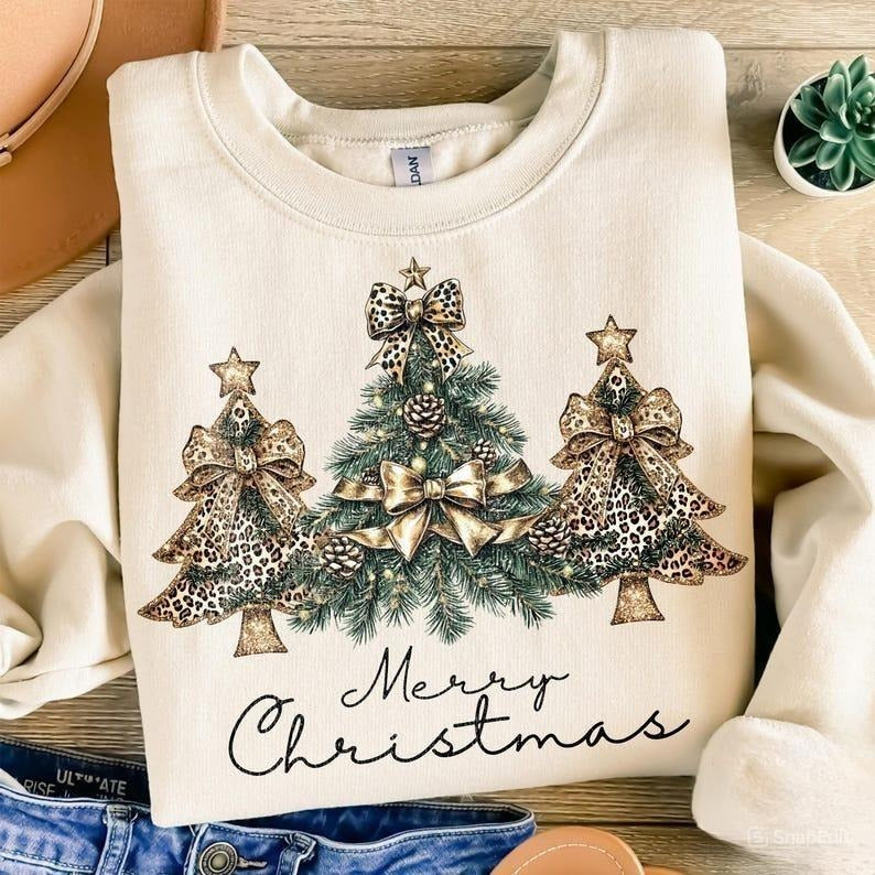 Leopard Print Christmas Tree Sweatshirt, Coquette Bow Sublimation, Christmas Shirt For Men, For Women Hoodie | PodTeesHub.com
