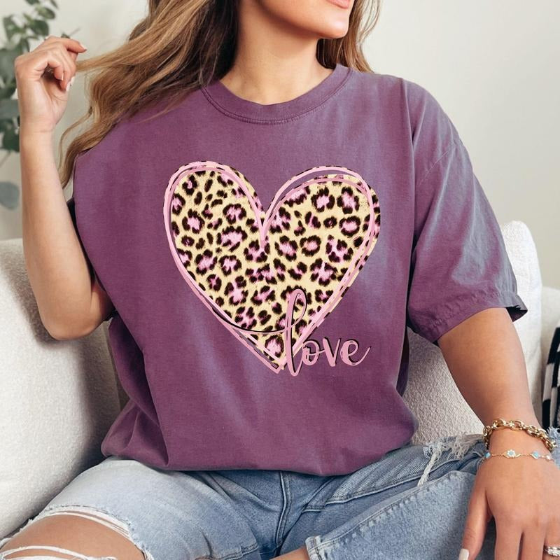 Leopard Print Heart, Love, Valentine's Day, Comfort Colors T-Shirt, Valentine's Day Comfort Colors Tshirt, Women's...