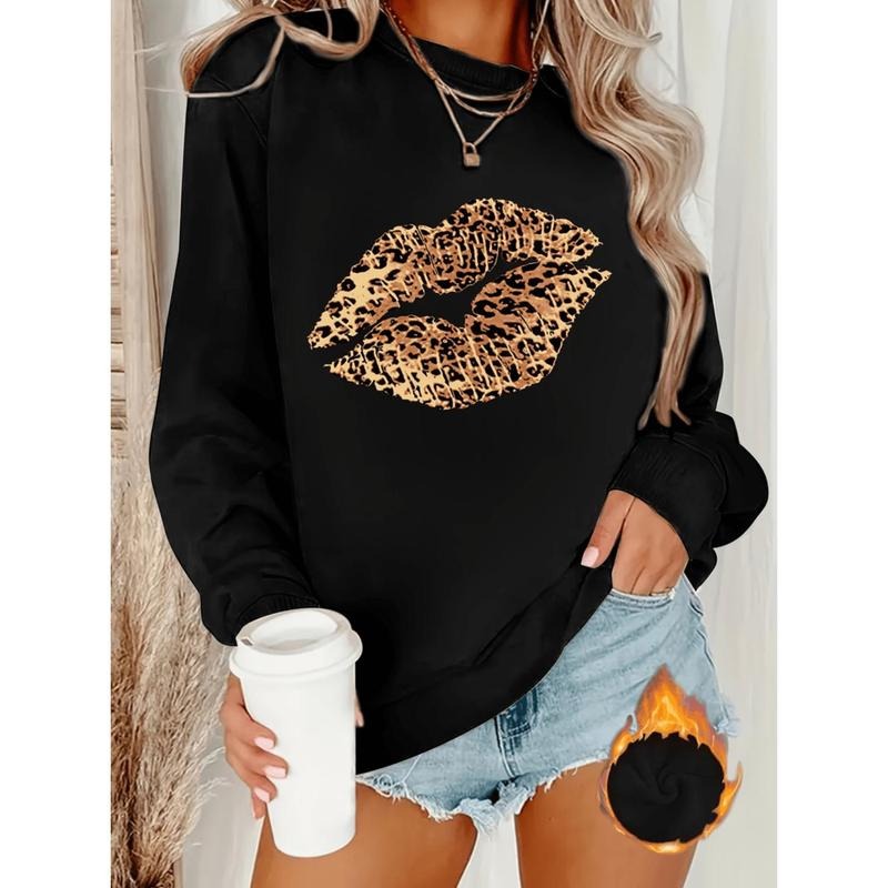 Leopard Print Sweatshirt With Crew Neck For Women Cozy Winter And Fall Fashion T-Shirts, Hoodie | PodTeesHub.com