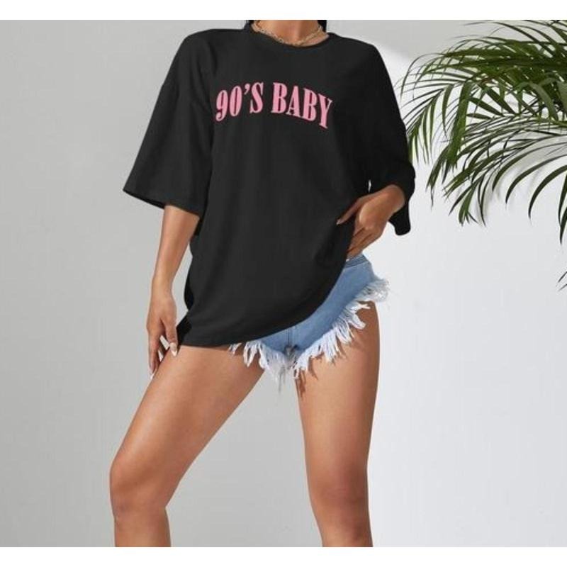 Letter Graphic Drop Shoulder Tee Graphic Tees Women Tops Hoodie, Sweatshirt | PodTeesHub.com