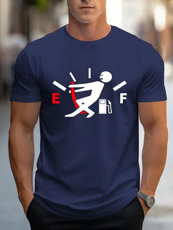 Letter Pattern Print T-Shirt, Short Sleeve Fitted Casual Top, Summer Fashion Kint Fabric, Trendy Brand Tee for Men &...