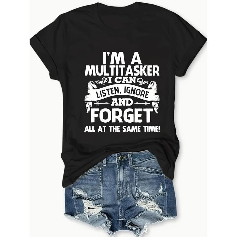 Letter Print Crew Neck T-shirt, Casual Short Sleeve Top For Spring & Summer, Women'S Clothing style 02 Hoodie, Sweatshirt