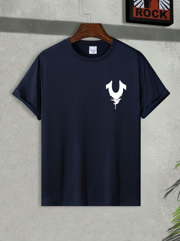 Letter Print T-Shirt, Short Sleeve Fitted Casual Top, Summer Fashion Kint Fabric, Moderate Thick, Trendy Brand New...