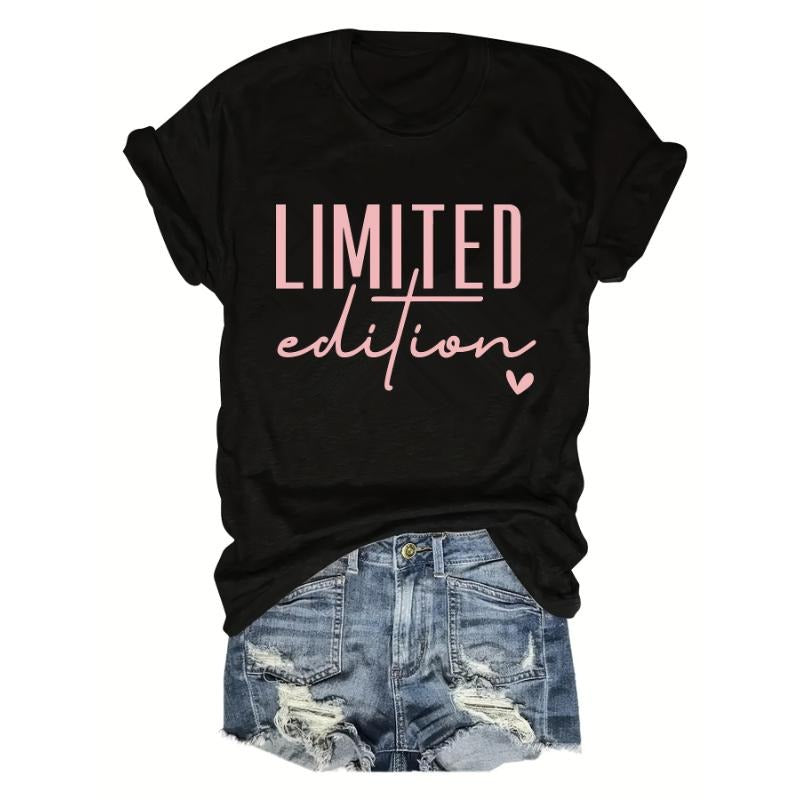 Letter Print T-shirt, Short Sleeve Crew Neck Casual Top For Summer & Spring, Women's Clothing style 02 Hoodie, Sweatshirt
