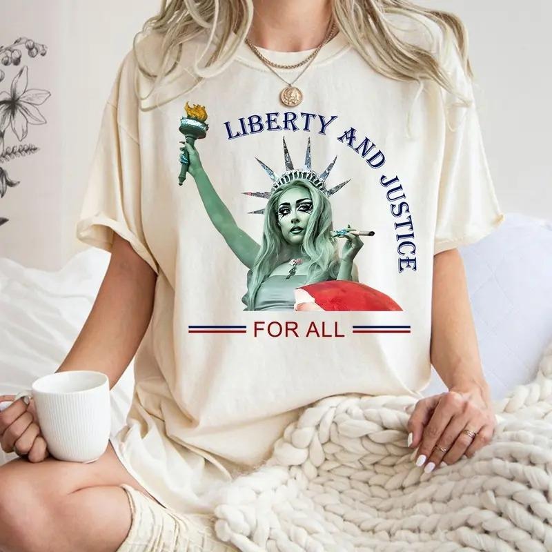 Liberty And Justice For All T-shirts, Patriotic Feminist 4th of July Shirt, Strong American Women,Independence Day Gift...
