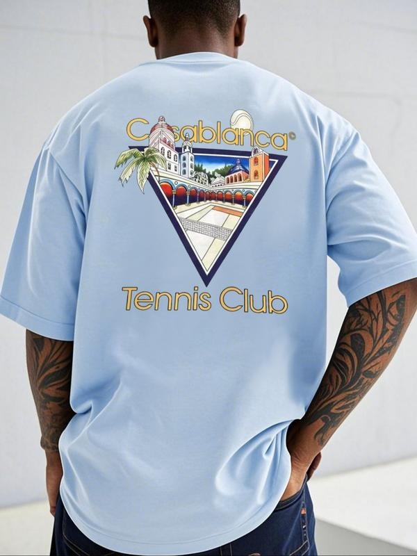 Light Men's Short Sleeve T-Shirt with Street Print, Casual Fitted Top for All Seasons, Stylish Everyday Wear Hoodie,...