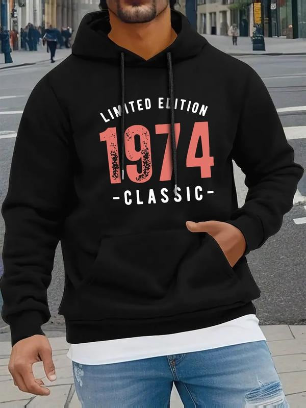 Limited Edition Classic Letter Print Hoodie, Casual Fitted Sweater for Spring & Fall, Comfortable Loose-Fit Pullover with...