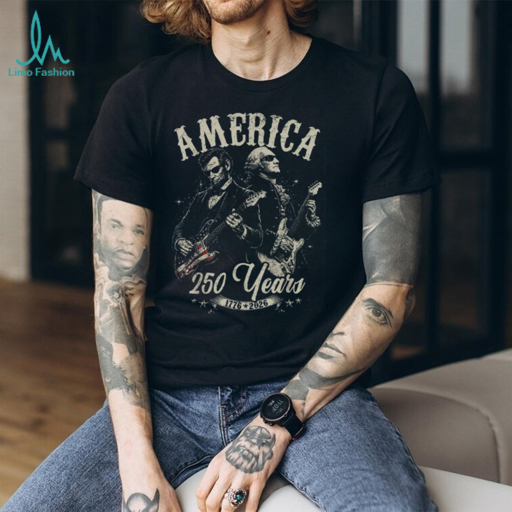 Lincoln and Washington America 250 Years Electric Guitar Patriotic Shirt