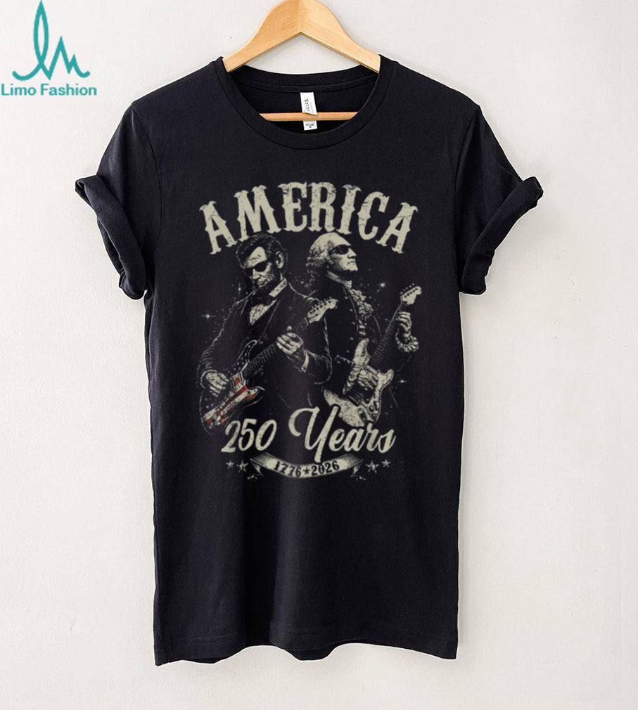 Lincoln and Washington America 250 Years Electric Guitar Patriotic Shirt