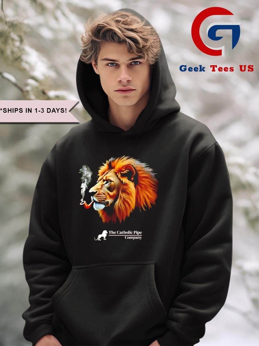 Lion smoking the catholic pipe company shirt