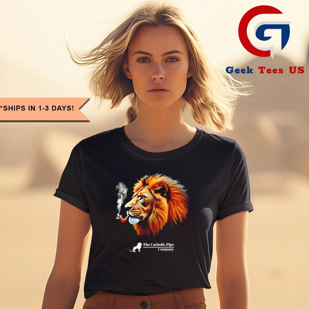 Lion smoking the catholic pipe company shirt