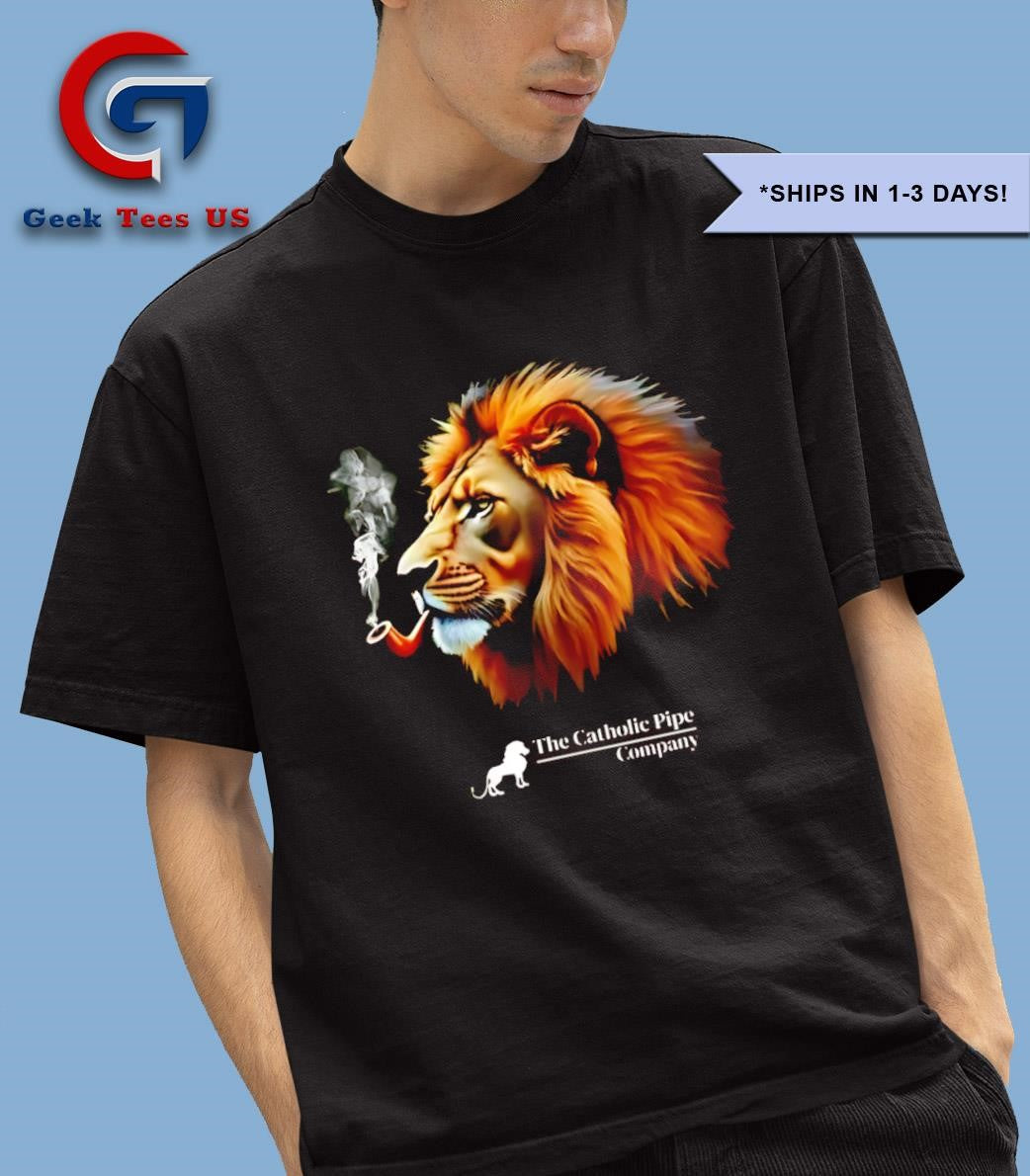 Lion smoking the catholic pipe company shirt