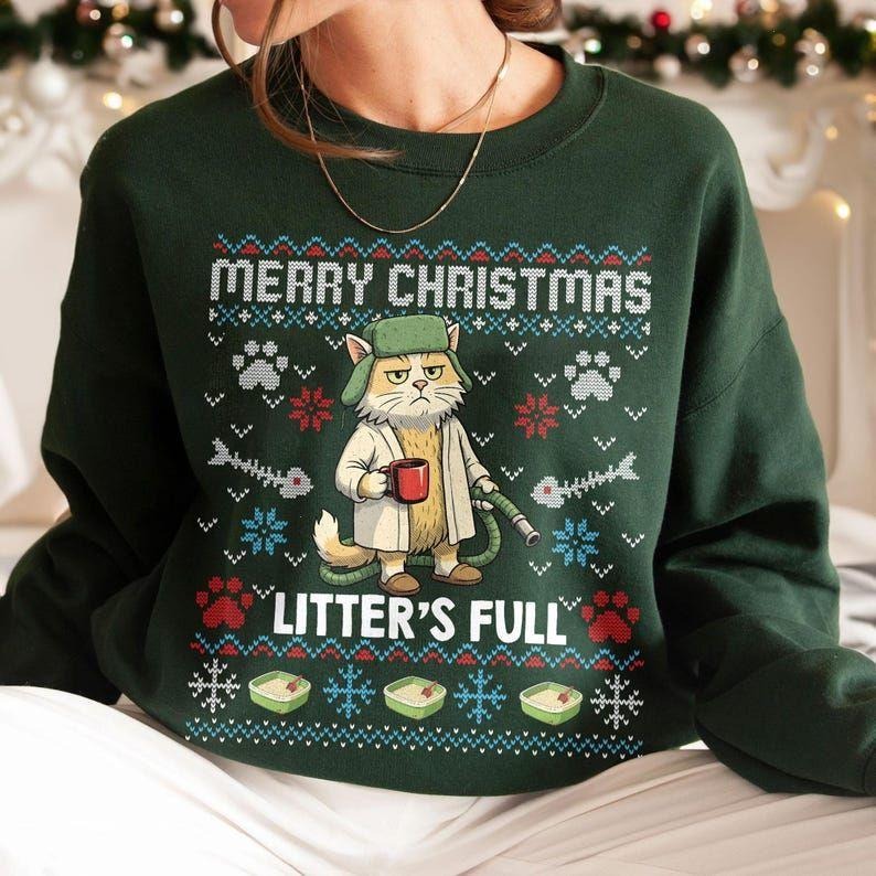 Litter's Full Christmas Vacation Cat Sweatshirt, Litters Full Cat Xmas T-Shirt, Funny Christmas Shirt Gifts Hoodie
