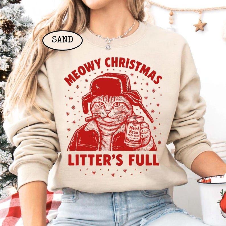 Litters Full Shirt Funny Christmas Cat T-Shirt for Men Women Cousin Eddie Shitters Full Christmas Vacation sweatshirt...
