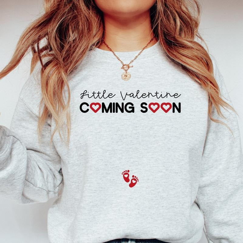 Little Valentine Coming Soon Valentines Day Pregnancy Announcement Sweater, Valentine Pregnancy Sweatshirt, Valentines...
