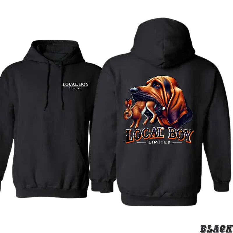 Local Boy Limited Hoodie - Bold Hunting Dog and Rabbit Graphic, Unisex Hoodie for Adventure and Comfort - Sweaters,...