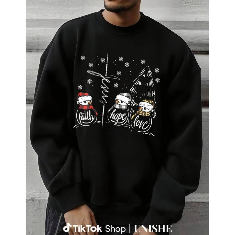 Long Sleeve Christmas Sweatshirt with Faith Hope Love Jesus Snowman Leopard Print T-Shirts, Hoodie | PodTeesHub.com