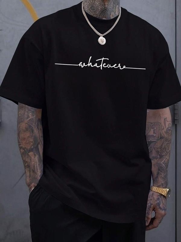 Loose Short Sleeve T-Shirt, Dictionary Word Whatever Print, Casual Streetwear, Geometric Pattern, Fitted Style, All...