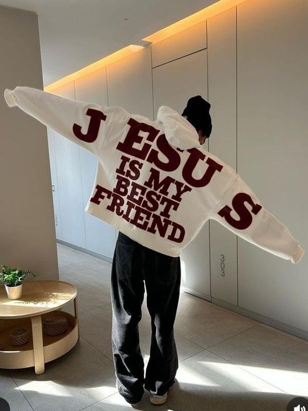 Loose Unisex Hoodie with Jesus Is My Best Friend Back Print, Casual Fitted Long Sleeve, Fall & Winter Warm Comfortable...