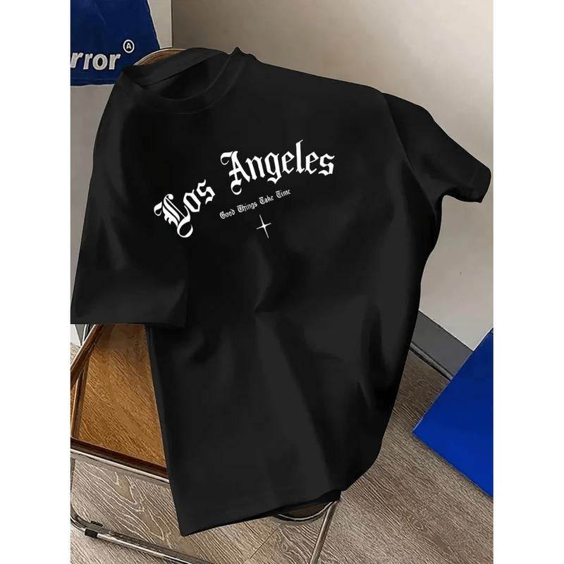 Los Angeles Graphic T-Shirt For Men Stretchy Polyester Blend Round Neck Short Sleeve With Geometric Print Perfect For...