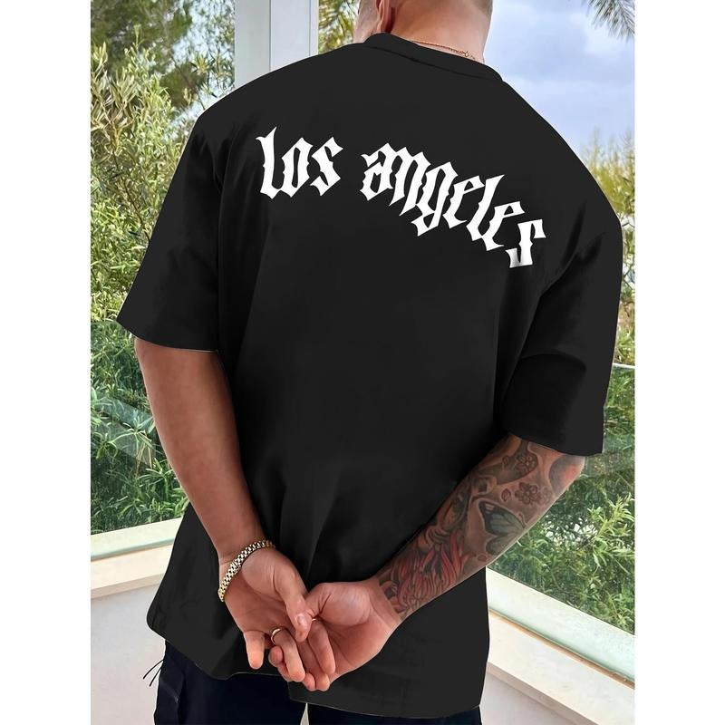 Los Angeles Print T-shirt, Versatile & Breathable Street Fashion For Men, Simple Lightweight Comfy Top, Casual Crew Neck...