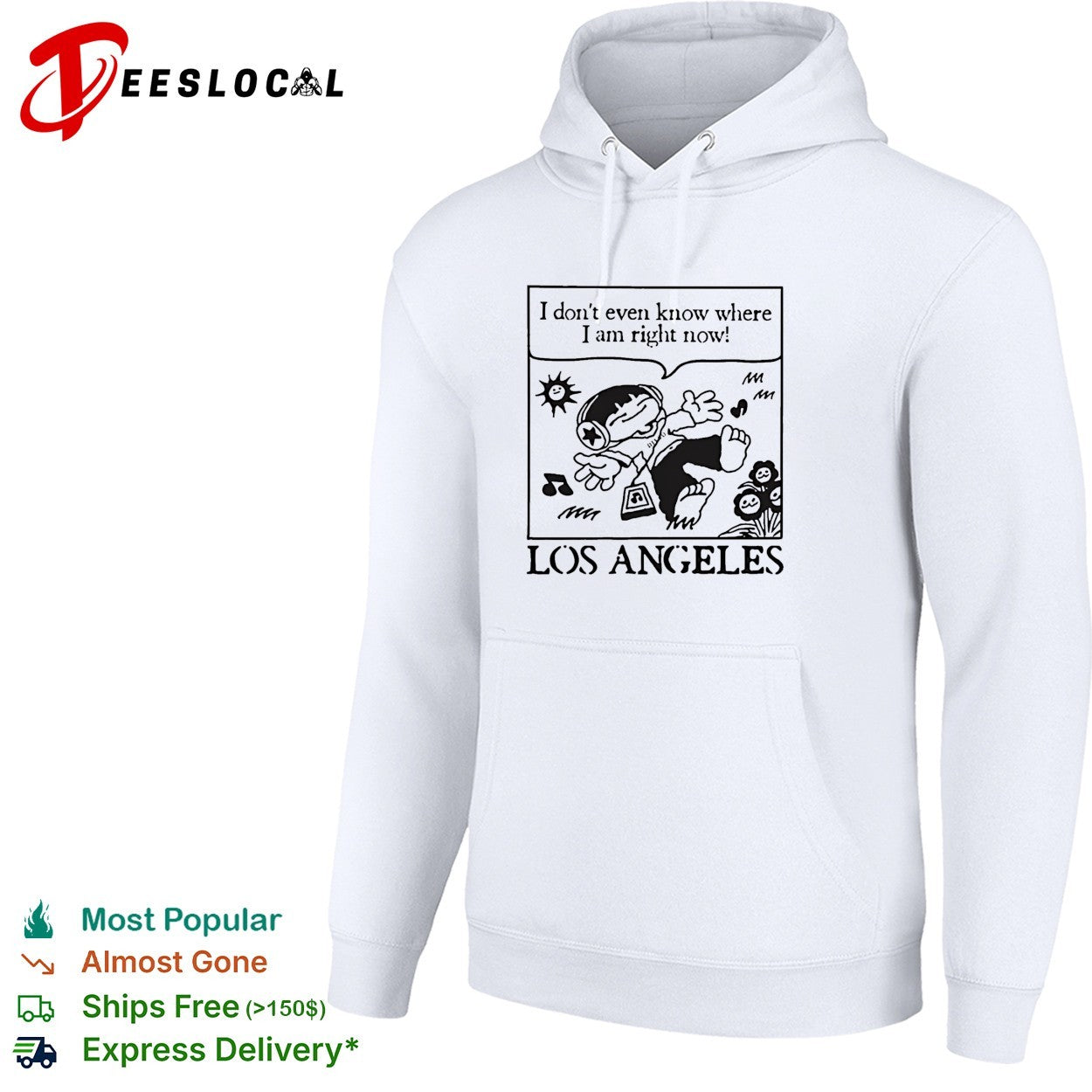 Los Angeles cartoon kid floating headphones I don’t even know where I am shirt