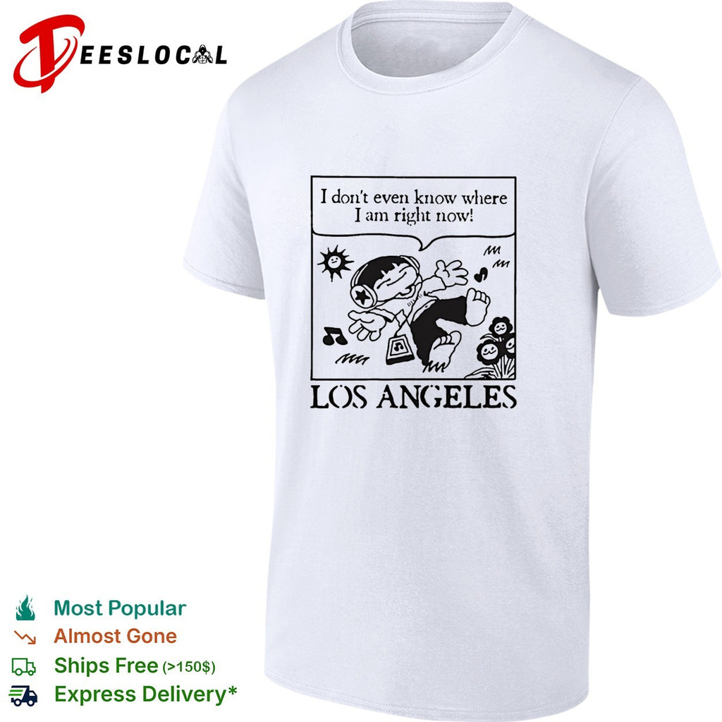 Los Angeles cartoon kid floating headphones I don’t even know where I am shirt