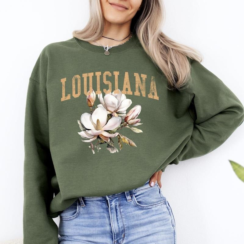 Louisiana State Flower Sweatshirt, Crew Neck, Women's, Crewneck T-Shirts, Hoodie | PodTeesHub.com