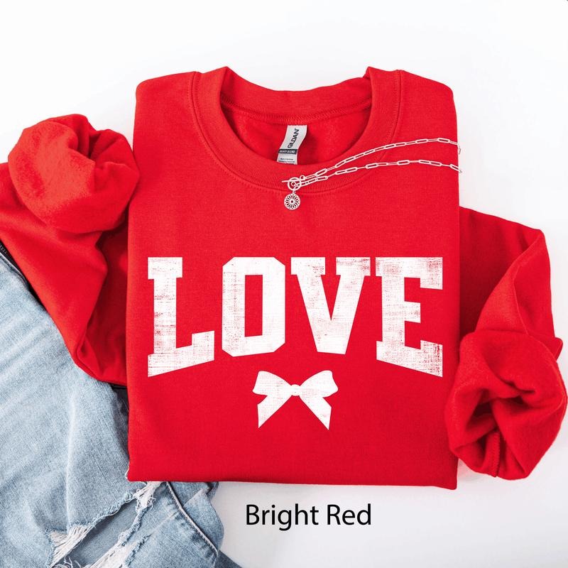 Love, Bow, Varsity, Valentine's Day Sweatshirt, Crew Neck, Women's, Crewneck, Valentine's Day, Love, Heart, Cupid...