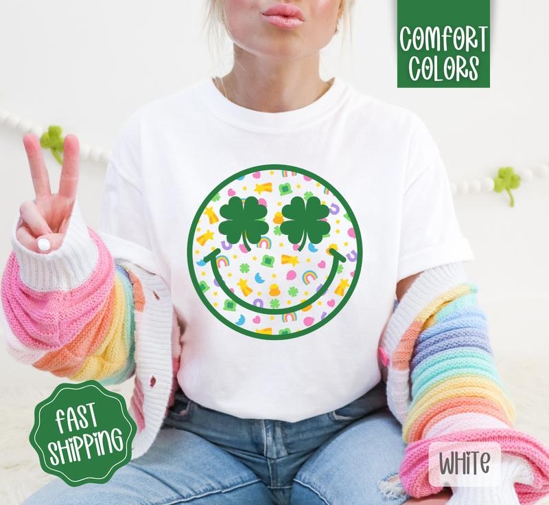 Lucky Charm Smiley Face Shirt Comfort Colors, St Patrick's Day Women's Tee, Cute Women's Tshirt Hoodie, Sweatshirt