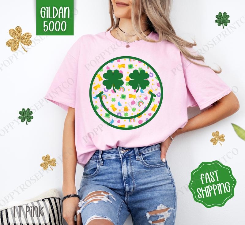 Lucky Charm Smiley Face Shirt Gildan, St Patrick's Day Women's Tee, Cute Women's Tshirt Plus Sizes Hoodie, Sweatshirt