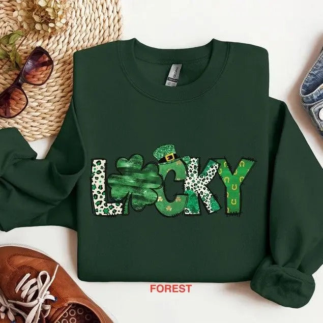 Lucky St. Patrick’s Day Sweatshirt, Irish Clover Shamrock Sweatshirt, Cute Sequin Green Lucky Shirt Hoodie | PodTeesHub.com