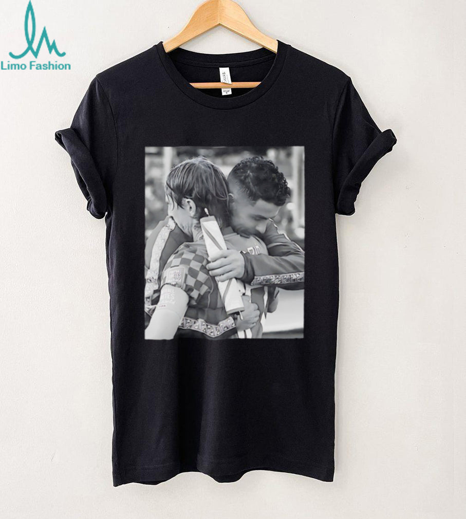 Luka Modric and Cristiano Ronaldo embracing moment shirt