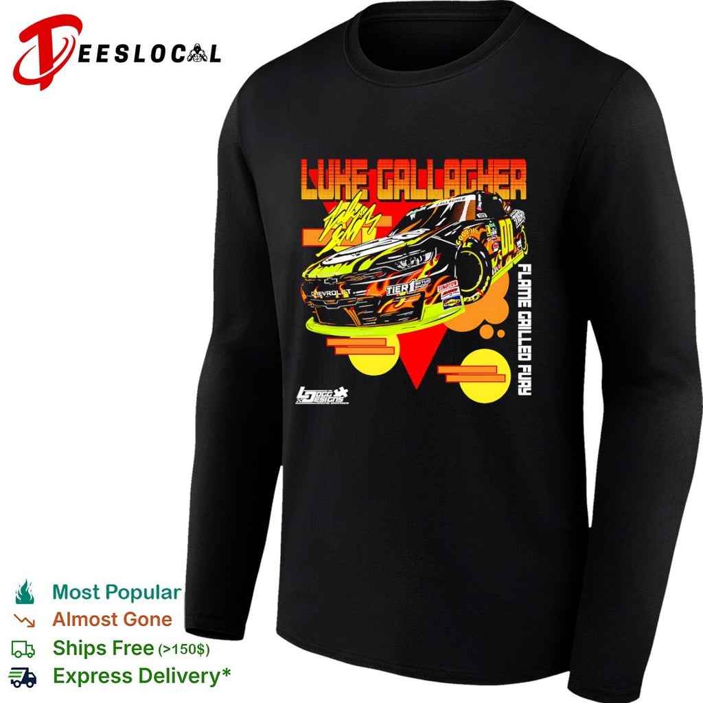 Luke Gallagher flame grilled fury racecar shirt