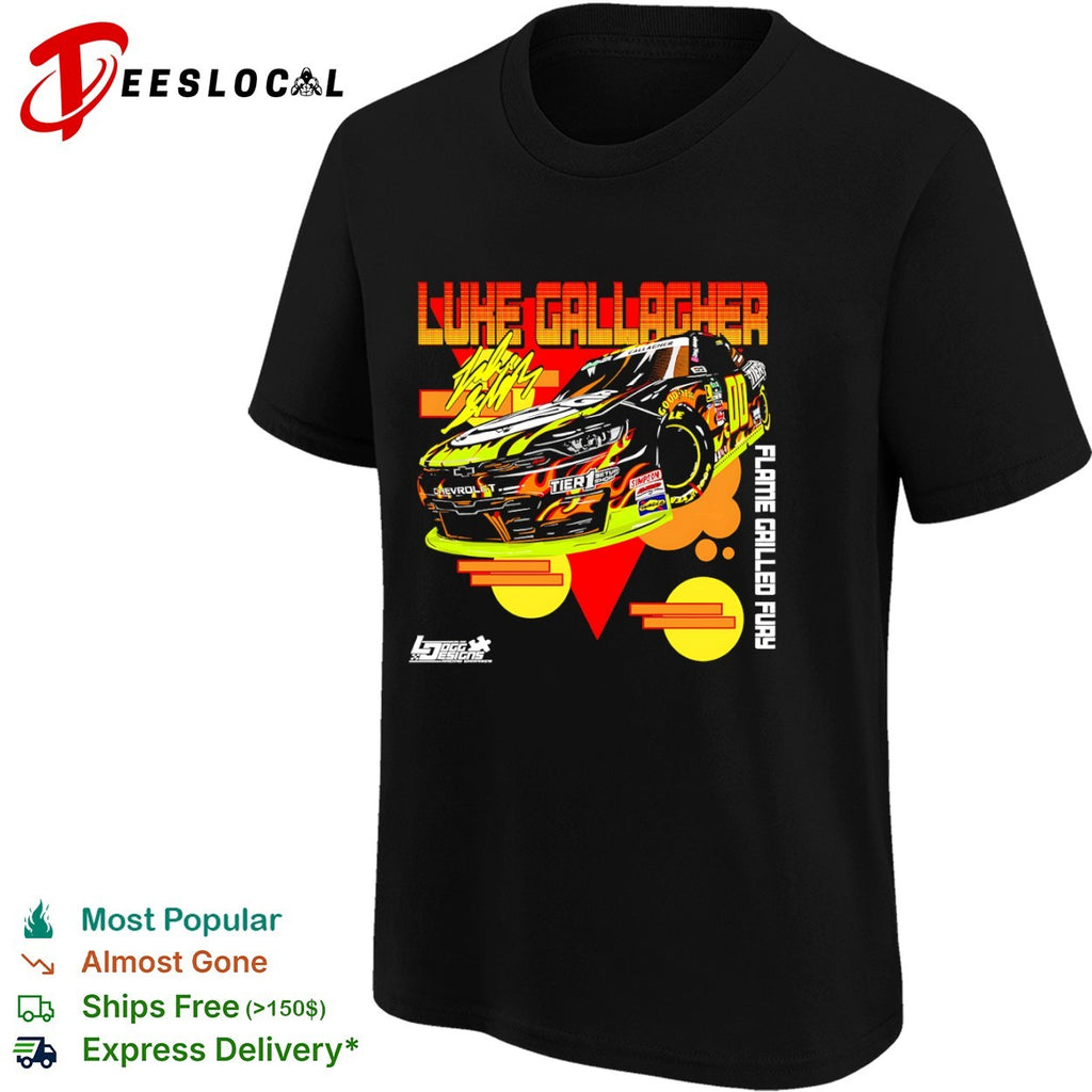 Luke Gallagher flame grilled fury racecar shirt