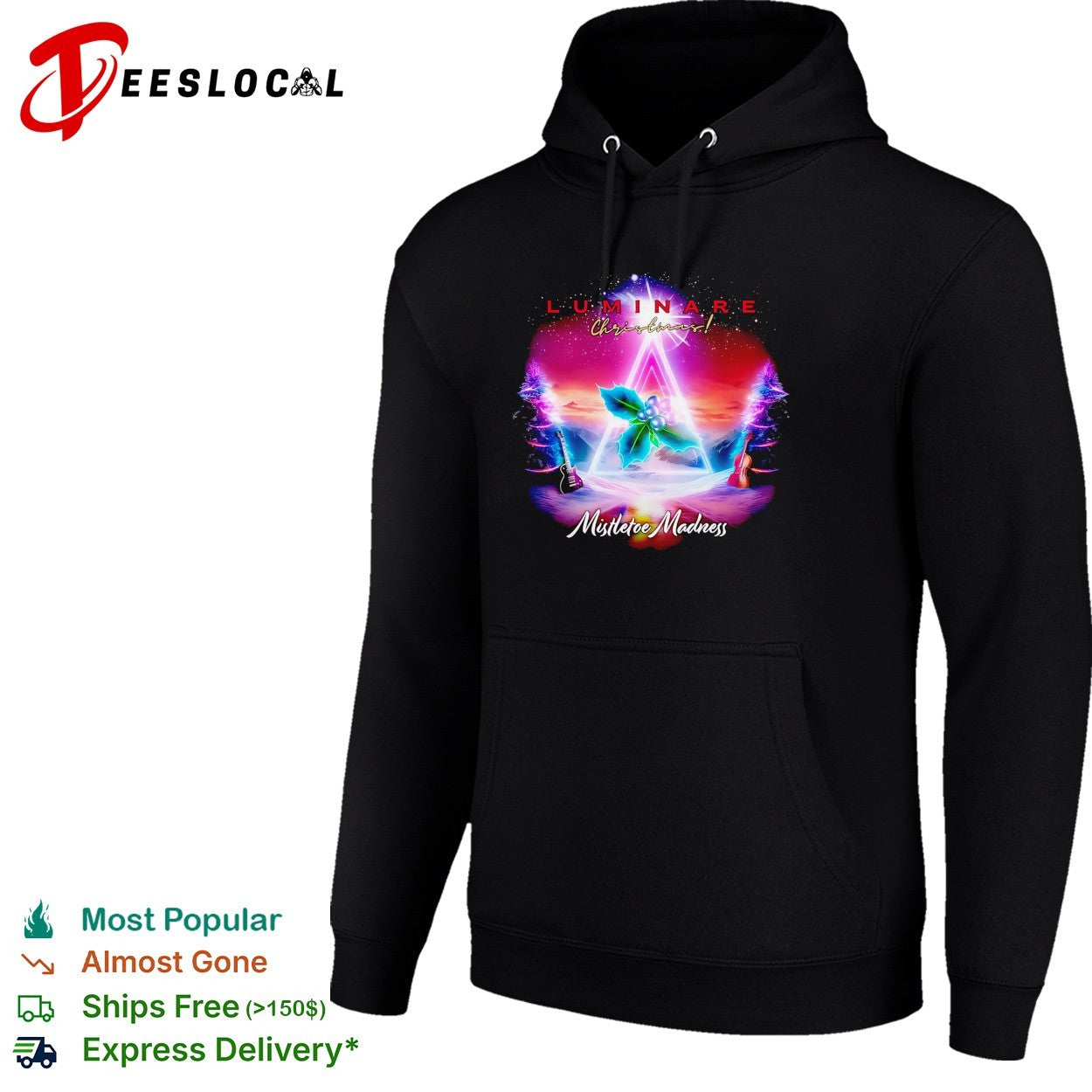 Luminare Christmas Mistletoe Madness guitar violin neon triangle shirt
