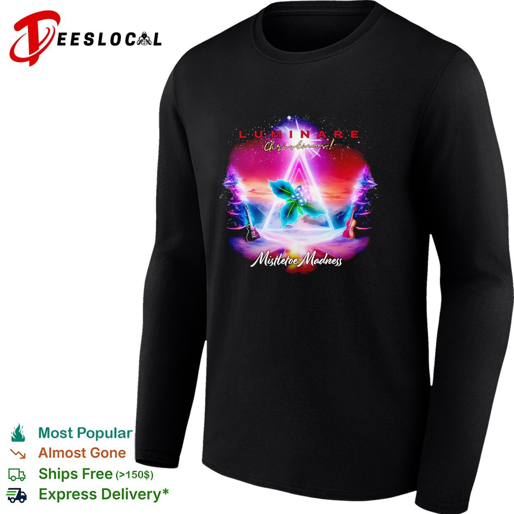 Luminare Christmas Mistletoe Madness guitar violin neon triangle shirt