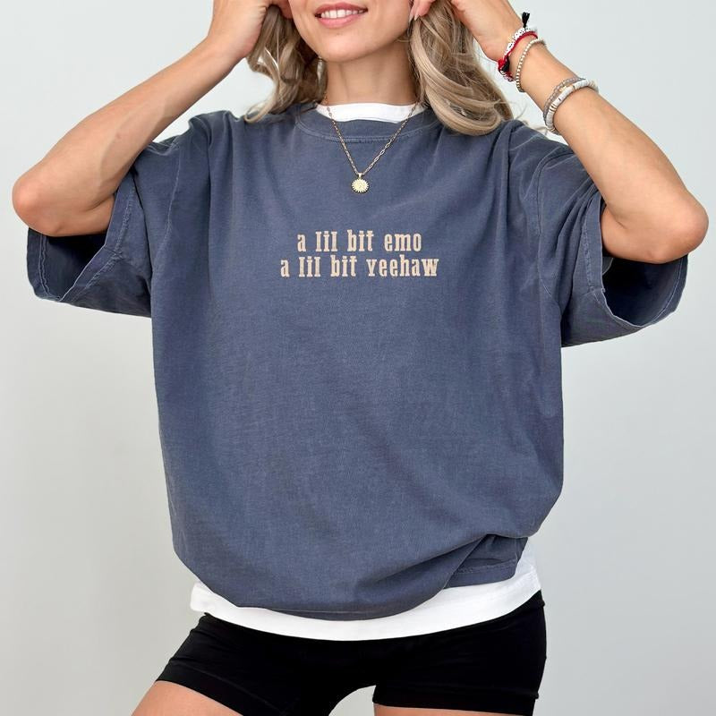 MAPTEES A Lil Bit Emo A Lil Bit Yeehaw Comfort Colors Shirt, Retro Funny Cowgirl Graphic Tee, Vintage Yeehaw Emo T-shirt,...