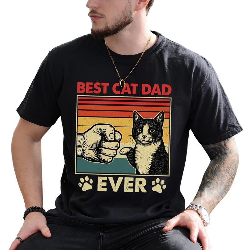 MAPTEES Best Cat Dad Ever Graphic Tee, Retro Cat Daddy T-shirt For Men, Cat Lover Shirt, Father's Day Gifts, Gift For Dad...