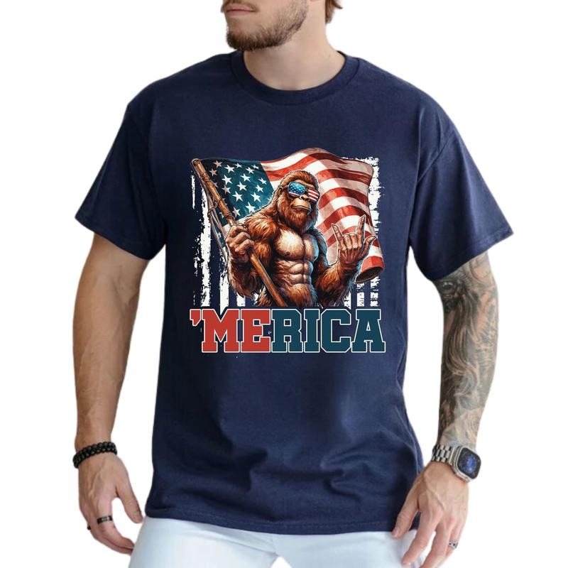 MAPTEES Bigfoot Merica Graphic Tee, Rock American T-shirt For Men, 4th Of July Shirt, Independence Day Men Tee, Patriotic...