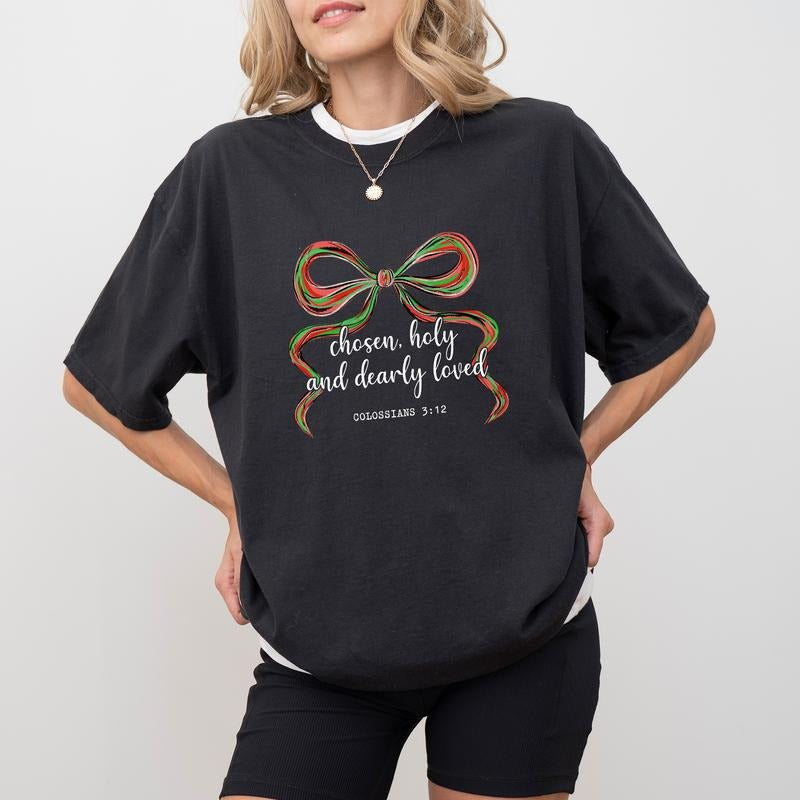 MAPTEES Coquette Christian Bow Comfort Colors Shirt, Bible Verse Christmas Graphic Tee, Christian Holiday T-shirt, Faith...