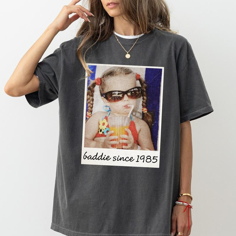 MAPTEES Custom Photo Vintage Baddie Child Comfort Colors Shirt, Funny Personalized Meme T-shirt, Custom Baddie Guy Since...