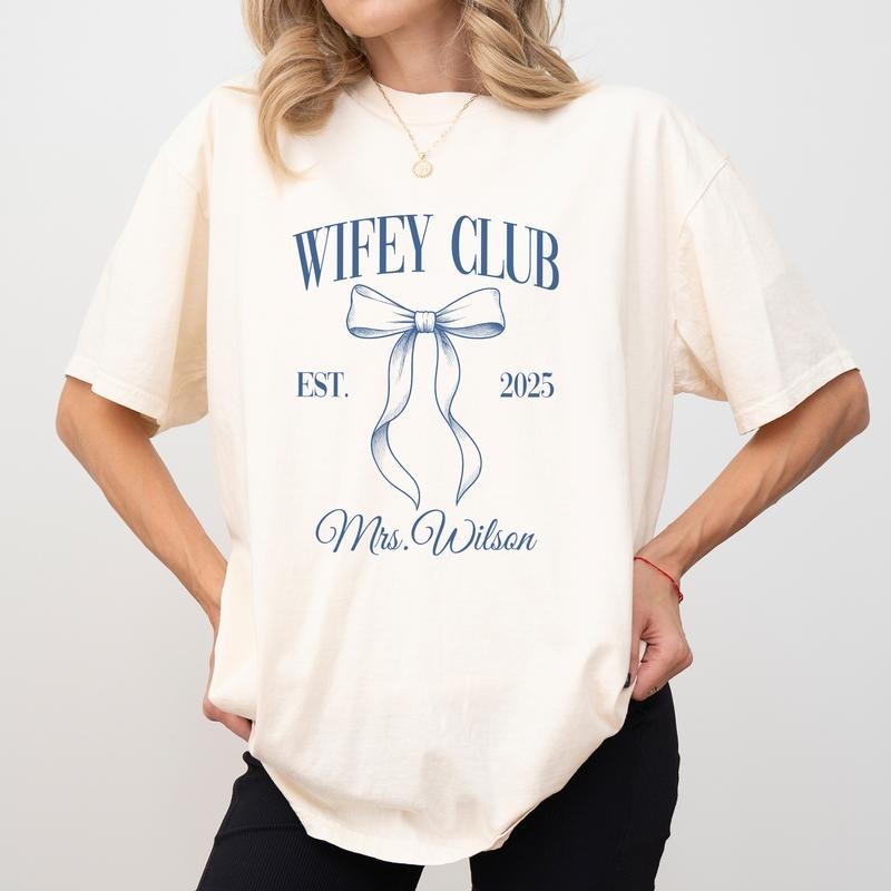 MAPTEES Custom Wifey Club Comfort Colors Shirt, Coquette Wifey Graphic Tee, Personalized Engagement Gift T-shirt,...